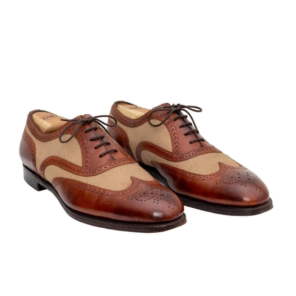 Edward Green Spectator Wingtip Oxford Shoes Brown Tan UK 8.5E US 9E EU 42